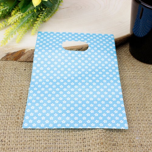 Çiçek Desenli Hediyelik El Geçme Poşeti Mavi 17x25CM 50'li Paket - 1