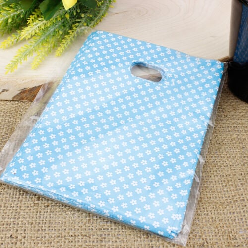 Çiçek Desenli Hediyelik El Geçme Poşeti Mavi 17x25CM 50'li Paket - 2