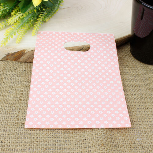 Çiçek Desenli Hediyelik El Geçme Poşeti Pembe 17x25CM 50'li Paket - 1