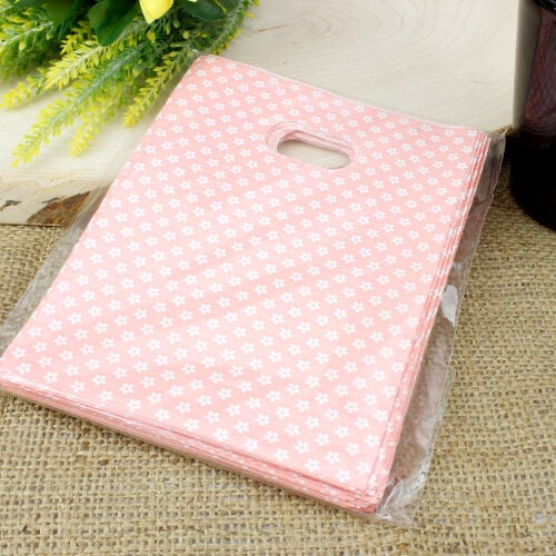 Çiçek Desenli Hediyelik El Geçme Poşeti Pembe 17x25CM 50'li Paket - 2