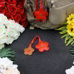 Çiçek Figürlü Çanta Charm Aksesuar Kırmızı-Kahverengi - 2