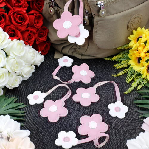 Çiçek Figürlü Çanta Charm Aksesuar Pembe-Beyaz - Kare Dekor