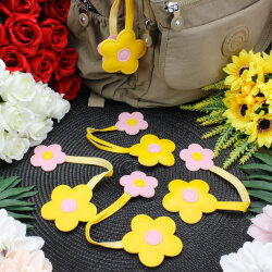 Çiçek Figürlü Çanta Charm Aksesuar Sarı-Pembe - 1