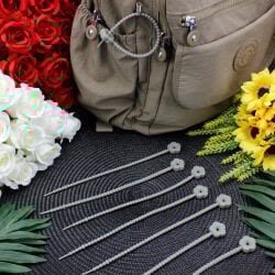 Çiçek Uçlu Kilitli Bağlama İp Charm Aksesuar Gri  - 1