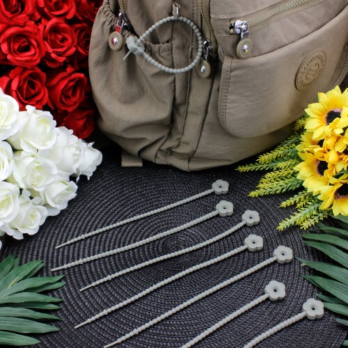 Çiçek Uçlu Kilitli Bağlama İp Charm Aksesuar Gri  - Kare Dekor