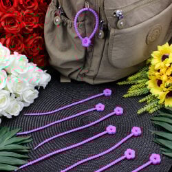 Çiçek Uçlu Kilitli Bağlama İp Charm Aksesuar Mor  - 1