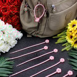 Çiçek Uçlu Kilitli Bağlama İp Charm Aksesuar Pembe - 1