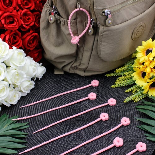 Çiçek Uçlu Kilitli Bağlama İp Charm Aksesuar Pembe - Kare Dekor