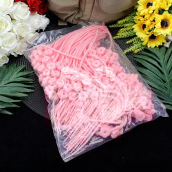 Çiçek Uçlu Kilitli Bağlama İp Charm Aksesuar Pembe - 2