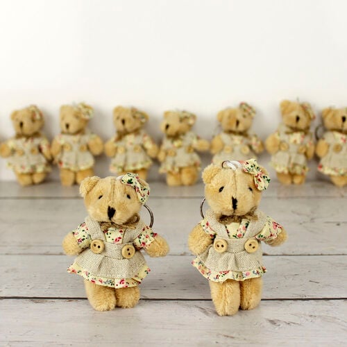 Çiçekli Elbiseli Peluş Ayıcık Anahtarlık Kız 12'li Paket - 1