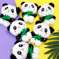 Çiçekli Panda Peluş Anahtarlık 12'Li Paket - 3