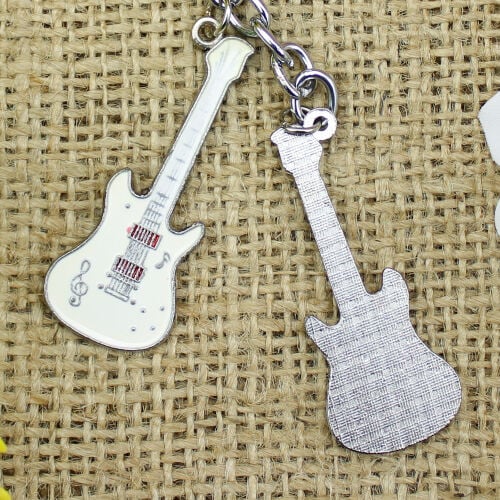 Çift Beyaz Gitar Metal Anahtarlık - 3