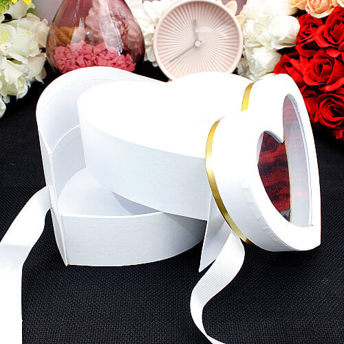 Çift Katlı Pencereli Kalp Kutu 15 cm Beyaz - Toptanalim