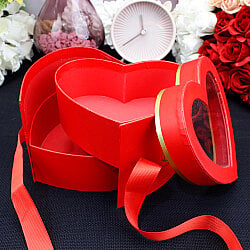 Çift Katlı Pencereli Kalp Kutu 15 cm Kırmızı - 1