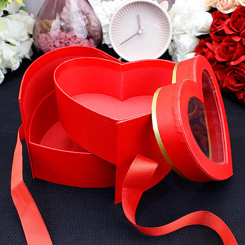 Çift Katlı Pencereli Kalp Kutu 15 cm Kırmızı - Toptanalim