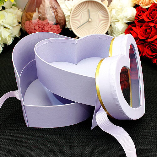 Çift Katlı Pencereli Kalp Kutu 15 cm Lila - Toptanalim