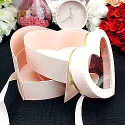 Çift Katlı Pencereli Kalp Kutu 15 cm Pembe - 1