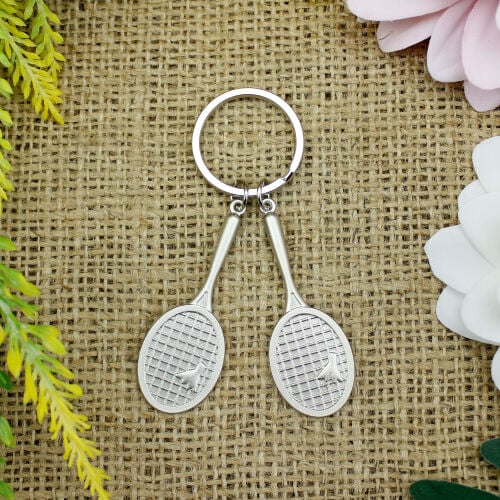Çift Badminton Raket Metal Anahtarlık - 1