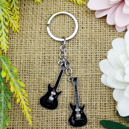 Çift Siyah Gitar Metal Anahtarlık - 1
