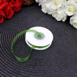 Çift Taraflı 1 cm 25 Metre Organze Kurdele Açık Yeşil - 2