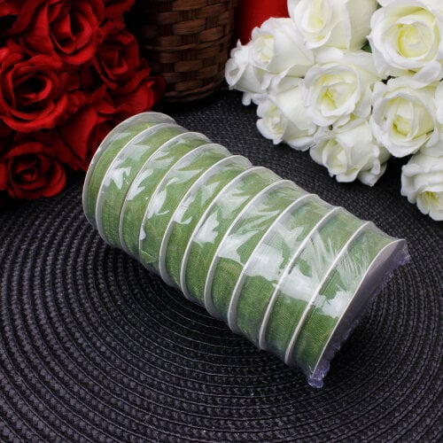 Çift Taraflı 1 cm 25 Metre Organze Kurdele Açık Yeşil - 3