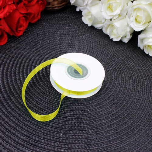Çift Taraflı 1 cm 25 Metre Organze Kurdele Sarı - Toptanalim (1)