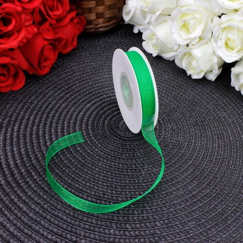 Çift Taraflı 1 cm 25 Metre Organze Kurdele Yeşil - Toptanalim
