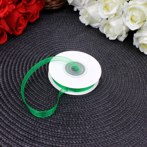 Çift Taraflı 1 cm 25 Metre Organze Kurdele Yeşil - Toptanalim (1)