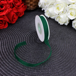 Çift Taraflı 1 cm 25 Metre Organze Kurdele Koyu Yeşil - 1