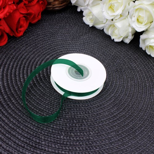Çift Taraflı 1 cm 25 Metre Organze Kurdele Koyu Yeşil - Toptanalim (1)