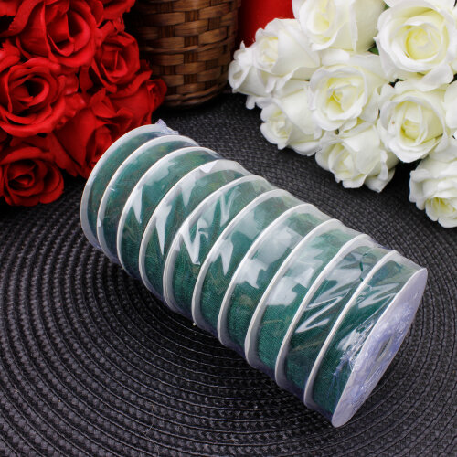 Çift Taraflı 1 cm 25 Metre Organze Kurdele Koyu Yeşil - 3