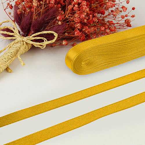 Çift Taraflı 1 cm Saten Kurdele 10 Metre Gold Hardal - Toptanalim