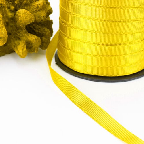 Çift Taraflı 1CM Grogren Kurdele Sarı 250 Metre Makara - Kare Dekor (1)