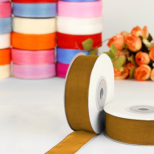 Çift Taraflı 2 cm 25 Metre Organze Kurdele Bakır - Toptanalim