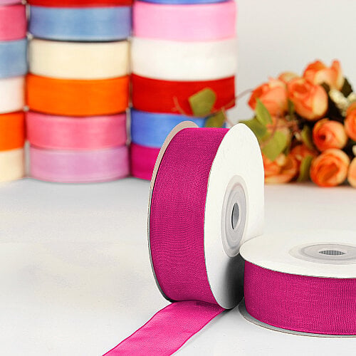 Çift Taraflı 2 cm 25 Metre Organze Kurdele Fuşya - Toptanalim