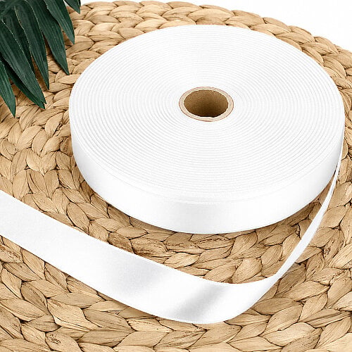 Çift Taraflı 3CM Saten Kurdele Beyaz 100 Metre Bobin - Kare Dekor