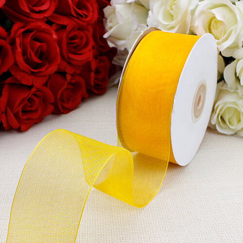 Çift Taraflı 4 cm Organze Kurdele Hardal Sarısı 50 Metre - Toptanalim