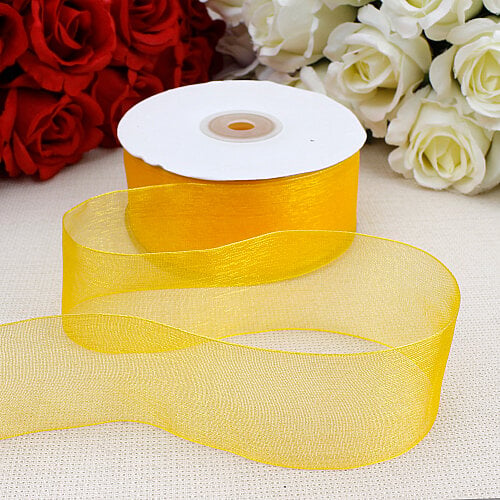 Çift Taraflı 4 cm Organze Kurdele Hardal Sarısı 50 Metre - Toptanalim (1)