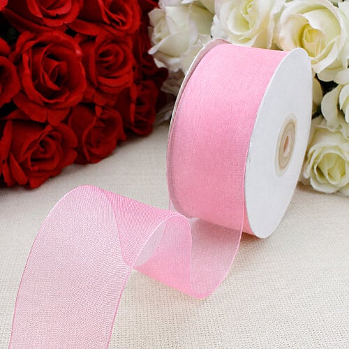 Çift Taraflı 4 cm Organze Kurdele Pembe 50 Metre - Toptanalim