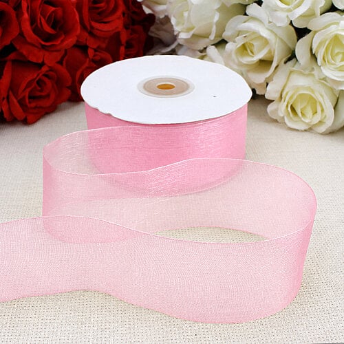 Çift Taraflı 4 cm Organze Kurdele Pembe 50 Metre - Toptanalim (1)