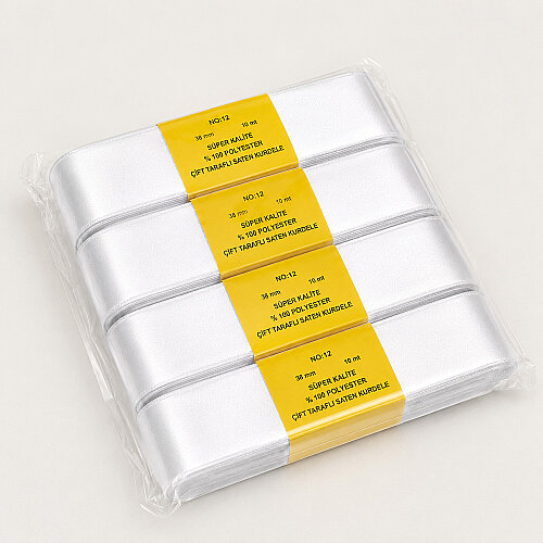 Çift Taraflı 4CM Saten Kurdele Beyaz 10 Metre - Kare Dekor (1)