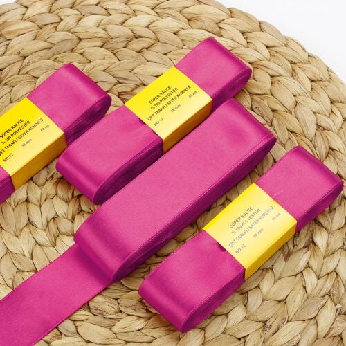 Çift Taraflı 4CM Saten Kurdele Koyu Pembe 10 Metre - 1