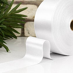 Çift Taraflı 66mm Saten Kurdele Beyaz 100 Metre Bobin - 2