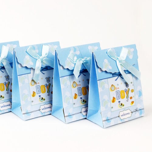 Cırtlı Karton Hediye Kutusu Mavi 10CM 12'Li Paket - 1