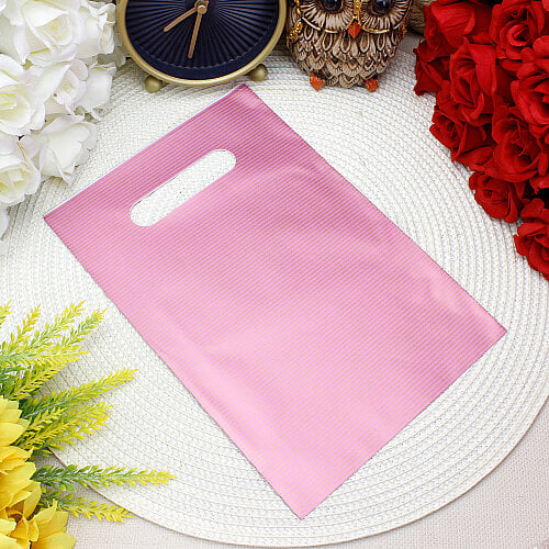 Çizgili Desenli Hediyelik El Geçme Poşeti Pembe 17x25 cm 50’li Paket - Toptanalim