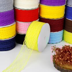 Dantel Şerit Kurdele 4CM Sarı 25 metre - 1