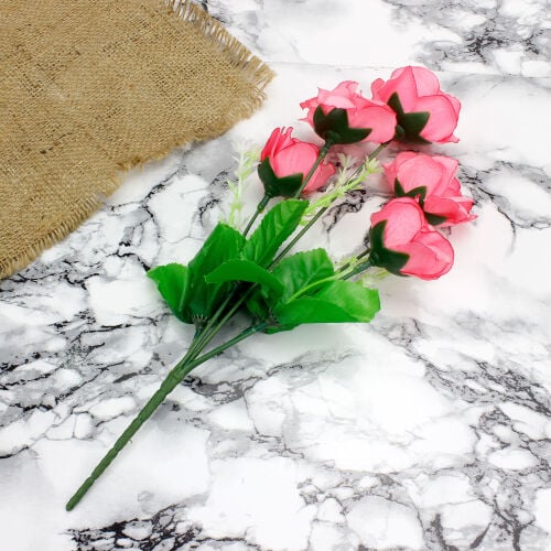 Dekoratif Çiçek 5 Dallı Yapay Kumaş Gül Demet Pembe 30CM - 2