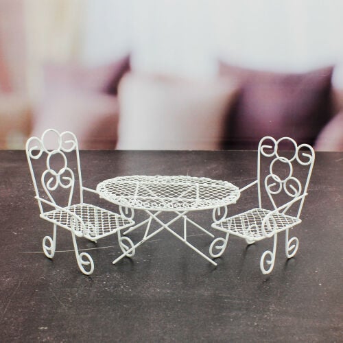Dekoratif Metal Oval Masa Sandalye Seti Aksesuar Teraryum Obje 12cm - Kare Dekor