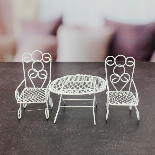 Dekoratif Metal Oval Masa Sandalye Seti Aksesuar Teraryum Obje 12cm - Kare Dekor (1)