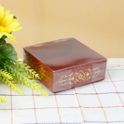 Desenli Altı Kırmızı Karton Üstü Asetat Kutu 8x8x3CM - 1